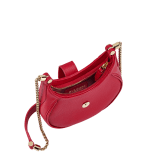 Serpenti Ellipse micro crossbody bag in soft drummed and smooth flamingo quartz pink calf leather with flamingo quartz pink gros grain lining. Captivating snakehead closure in gold-plated brass embellished with red enamel eyes. Online exclusive colour. SEA-MICROHOBOb image 2