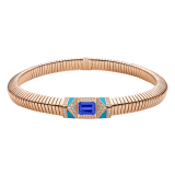 Bvlgari Tubogas 18 kt rose gold necklace set with a central tanzanite, turquoise inserts and pavé diamonds CL860175 image 1