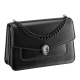 "Serpenti Forever" maxi chain crossbody bag in black nappa leather with black nappa leather inner lining. New Serpenti head closure in dark ruthenium-plated brass and finished with small black onyx scales in the middle and red enamel eyes. 1138-MCNc image 2