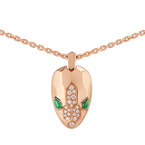 Serpenti necklace with 18 kt rose gold chain and pendant, set with malachite eyes and demi pavé diamonds. 352678 image 3