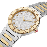 Orologio Bvlgari Bvlgari in oro giallo 18 kt e acciaio inossidabile lucido e satinato-spazzolato, lunetta con doppio logo, quadrante in madreperla bianca e indici con 12 diamanti. Impermeabile fino a 30 metri. 104278 image 2