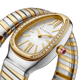 Serpenti Tubogas single-spiral watch with 18 kt yellow gold and stainless steel case set with diamonds, white opaline dial with guilloché soleil treatment and bracelet in 18 kt yellow gold and stainless steel. Water-resistant up to 30 meters 103648 image 2
