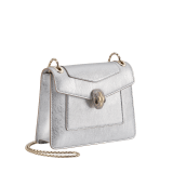 Serpenti Forever Day-to-Night small shoulder bag in silver Striated calf leather with grey nappa leather lining. Captivating snakehead magnetic closure in light gold-plated brass embellished with grey enamel, light gold-plated brass scales and black onyx eyes. SEA-1281-STR image 2