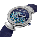 DIVAS' DREAM watch with 18 kt white gold case set with brilliant-cut diamonds, aventurine dial with hand-painted peacock set with diamonds and dark blue alligator bracelet 102740 image 2
