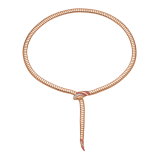 Serpenti 18 kt rose gold necklace set with round rubies on the head and tail, demi pavé diamonds on the head and black onyx eyes 362427 image 1