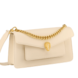 Serpenti East-West Maxi Chain medium shoulder bag in foggy opal grey Metropolitan calf leather with linen agate beige nappa leather lining. Captivating snakehead magnetic closure in gold-plated brass embellished with grey agate scales and red enamel eyes. SEA-1238-MCCL image 5
