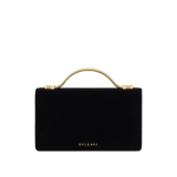 Tubogas Top Handle bag in black velvet with black nappa leather lining. Iconic Tubogas handle in gold-finished brass with Parentesi details and clasp closure, both set with zirconia. 295644 image 2