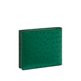 BULGARI BULGARI Man hipster compact wallet in soft, vivid emerald green shiny ostrich skin with vivid emerald green nappa leather interior. Iconic palladium-plated brass décor and folded closure. 293295 image 3