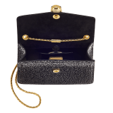Serpenti Forever small crossbody bag in natural suede with different-size gold crystals and black nappa leather lining. Captivating magnetic snakehead closure in gold-plated brass embellished with "diamantatura" engraving on the scales, and black onyx eyes. 422-CLf image 4