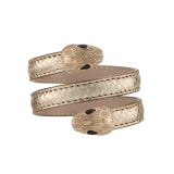 Serpenti Forever Cleopatra multi-coil bangle bracelet in light gold Molten karung leather. Captivating double snakehead motif in light gold-plated brass embellished with champagne enamel and light gold-plated brass scales, and black enamel eyes. CLEOPATRA-BRACLT image 1