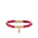 Serpenti Forever multibraided bracelet in truly tourmaline fuchsia coiled torchon and light-gold plated brass chain. Captivating snakehead charm in light gold-plated brass embellished with red enamel eyes, and press-button closure. SERPMULTIBRAID-WC-TT image 1