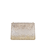 Serpenti Forever mini crossbody bag in natural suede with different-size gold crystals and black nappa leather lining. Captivating magnetic snakehead closure in gold-plated brass embellished with "diamantatura" engraving on the scales and black onyx eyes. 986-CDS image 3
