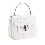 Flap cover bag Serpenti Forever in white agate calf leather. Brass light gold plated hardware and snake head closure in black and white enamel with eyes in green malachite. 752-CLa image 2