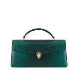 Serpenti Forever Elongated top handle bag in forest emerald shiny karung with black nappa leather lining. Captivating snakehead magnetic closure in gold-plated brass embellished with forest emerald enamel and gold-plated brass scales, and black onyx eyes. 295674 image 1