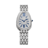 Serpenti Seduttori watch with 18 kt white gold case and bracelet both set with diamonds, full pavé dial and blue hands and indexes 103159 image 1