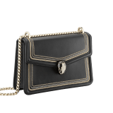 “Serpenti Diamond Blast” shoulder bag in black smooth calf leather, featuring a 3-Chain motif in light gold and palladium finishing. Iconic snakehead closure in light gold plated brass enriched with black and white enamel and black onyx eyes 922-3CFCL image 2