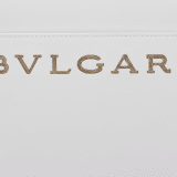 Bulgari Logo small tote bag in foggy opal grey smooth and grained calf leather with linen agate beige grosgrain lining. Iconic Bulgari logo decorative chain in light gold-plated brass, with hook fastening. BVL-1202SCLL image 5