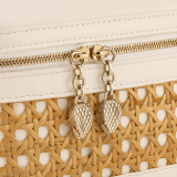 Serpenti Forever jewelry box bag in ivory opal Urban grain calf leather with black nappa leather lining. Captivating snakehead zip pullers and chain strap decors in light gold-plated brass. 1177-UCL image 5