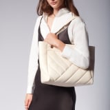 Serpenti Cabochon large tote bag in ivory opal quilted and smooth calf leather with black nappa leather lining and gold-plated brass hardware. 1198-NSM image 8