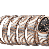 Serpenti Tubogas seven-spiral watch with stainless steel case, 18 kt rose gold bezel set with brilliant cut diamonds, black lacquered dial, 18 kt rose gold and stainless steel bracelet. 102621 image 1