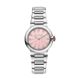 Lvcea polished and satin-brushed stainless steel watch with pink mother-of-pearl marquetery dial and 12 diamond indexes. Water-resistant up to 50 metres 104107 image 1
