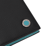 BULGARI BULGARI Man vertical card holder in soft black full-grain calf leather with watercolor opal light blue nappa leather interior. Iconic palladium-plated brass embellishment with watercolor opal light blue enamel, and folded closure. 292675 image 4