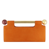 Tubogas Spheres clutch in Terracotta nubuck leather with Terracotta nappa leather lining. Iconic handle in gold-plated brass with spheres at both ends embellished with Roman garnet, citrine enamel and zirconia; magnetic closure. 295689 image 1