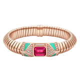 Bvlgari Tubogas 18 kt rose gold necklace set with a central rubellite, chrysoprase inserts and pavé diamonds BR860811 image 2