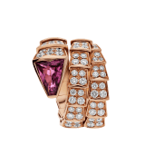 Serpenti two-coil ring in 18 kt rose gold, set with full pavé diamonds and a rubellite on the head. AN856156 image 2