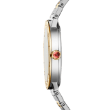 Orologio Bvlgari Bvlgari in oro giallo 18 kt e acciaio inossidabile lucido e satinato-spazzolato, lunetta con doppio logo, quadrante in madreperla bianca e indici con 12 diamanti. Impermeabile fino a 30 metri. 104278 image 3
