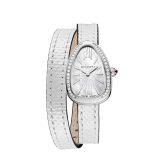 Serpenti watch with stainless steel case set with diamonds, white mother-of-pearl dial and interchangeable double spiral bracelet in white karung leather. 102781 image 1