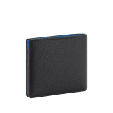 BULGARI BULGARI Man hipster compact wallet in soft, full grain black calf leather with Mediterranean lapis blue nappa leather interior. Iconic palladium-plated brass embellishment with midnight sapphire blue enamel, and folded closure. 293119 image 3