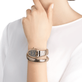 Serpenti Tubogas single spiral watch with stainless steel case, 18 kt rose gold bezel set with brilliant cut diamonds, grey lacquered dial, 18 kt rose gold and stainless steel bracelet. 102681 image 3