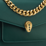 Serpenti Forever Maxi Chain small crossbody bag in flash diamond white grained calf leather with foggy opal gray nappa leather lining. Captivating snakehead magnetic closure in gold-plated brass embellished with white mother-of-pearl scales and red enamel eyes. 1134-MCGC image 5