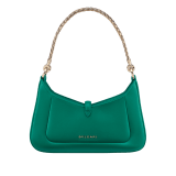 Serpenti Baia small shoulder bag in vivid emerald green Metropolitan calf leather with black nappa leather lining. Captivating snakehead magnetic closure in light gold-plated brass embellished with bright forest emerald green enamel and light gold-plated brass scales, and black onyx eyes; additional zipped top closure. SEA-1274 image 3