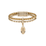Serpenti Forever bracelet in deep gold Striated braided calf leather and light gold-plated brass chain with magnetic clasp closure. Captivating snakehead charm with beige and transparent enamel scales, and black enamel eyes. SERP-BRAIDCHAIN-SCL-DG image 1