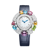Allegra High Jewellery watch with 18 kt white gold case set with brilliant-cut diamonds, two citrines, an amethyst, a peridot, two blue topazes and two rhodolite, mother-of-pearl dial, diamond indexes and blue alligator bracelet. Water resistant up to 30 metres 103499 image 1