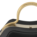 Serpentine small top handle bag in black smooth calf leather with emerald green nappa leather lining. Captivating snake body-shaped top handle in gold-plated brass embellished with engraved scales and red enamel eyes, press button closure and light gold-plated brass hardware. SRN-1268a image 6