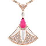 Divas' Dream necklace in 18 kt rose gold set with rubellites, mother-of-pearl elements and pavé diamonds Necklace with a double wearability and a detachable Bracelet 361950 image 4