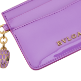 Serpenti Forever card holder in sheer amethyst lilac patent calf leather with black nappa leather lining. Captivating snakehead charm in gold-plated brass embellished with matt sheer amethyst lilac enamel scales and black enamel eyes. SEA-CC-HOLDER-VCL image 4