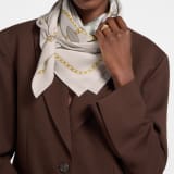 Serpenti 75 scarf in fine grey silk satin with a BVLGARI BVLGARI metal pendant. Made of 100% silk. SERPENTI75NEW-SQ image 1