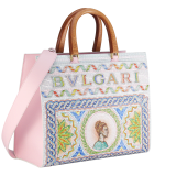 Casablanca x Bulgari large tote bag in soft grain printed calf leather featuring a Roman mosaic pattern, with dusty pink calf leather sides and dusty pink grosgrain lining. Iconic multicolour Bulgari decorative logo, gold-plated brass hardware and magnetic closure. 292416 image 2