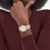 Bvlgari Bvlgari 腕錶，採用拋光及緞面髮絲紋精鋼材質，搭配 18K 玫瑰金錶圈，鐫刻雙品牌標誌，粉紅色珍珠母貝錶盤，12 個鑽石時標。防水深度 30 公尺。 104319 image 1