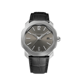 Octo Roma watch with mechanical manufacture movement, automatic winding, stainless steel case, anthracite dial and black alligator bracelet. 102855 image 1