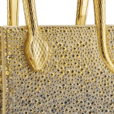 Serpentine mini tote bag in natural suede with different-size degradé gold crystals and black nappa leather lining. Captivating snake body-shaped handles in gold-plated brass embellished with engraved scales and red enamel eyes. 292824 image 5