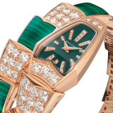 Serpenti Jewellery Watch with 18 kt rose gold case set with brilliant cut diamonds, green lacquered dial, diamond indexes and 18 kt rose gold single spiral bracelet set with brilliant cut diamonds and malachite elements. 102678 image 2
