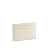 Bvlgari Logo card holder in Ivory Opal white calf leather with hot stamped Infinitum Bvlgari logo pattern BVL-CCHOLDERa image 1