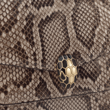 Serpenti Forever medium shoulder bag in foggy opal grey shiny python skin with crystal rose nappa leather lining. Captivating snakehead magnetic closure in light gold-plated brass embellished with black enamel and light gold-plated brass scales, and black onyx eyes. 293336 image 5