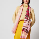 Lettere Maxi Roman stole in fine shell quartz pink silk wool. Made of 60% silk, 40% wool. LETTEREMXRMb image 1