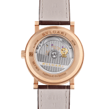 BULGARI BULGARI watch with mechanical automatic in-house movement, 18 kt rose gold case and bezel engraved with double logo, white opaline dial and brown alligator bracelet. Water-resistant up to 50 metres 103968 image 4
